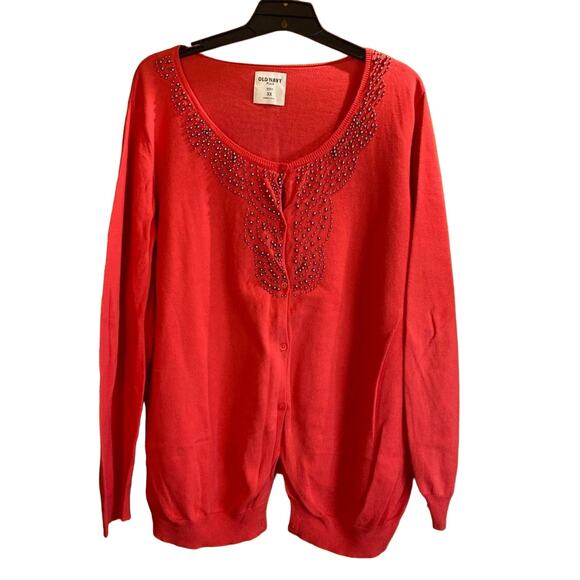 Women's Plus 3X Old Navy Coral Cardigan with Metallic Silver Beading - Picture 1 of 3